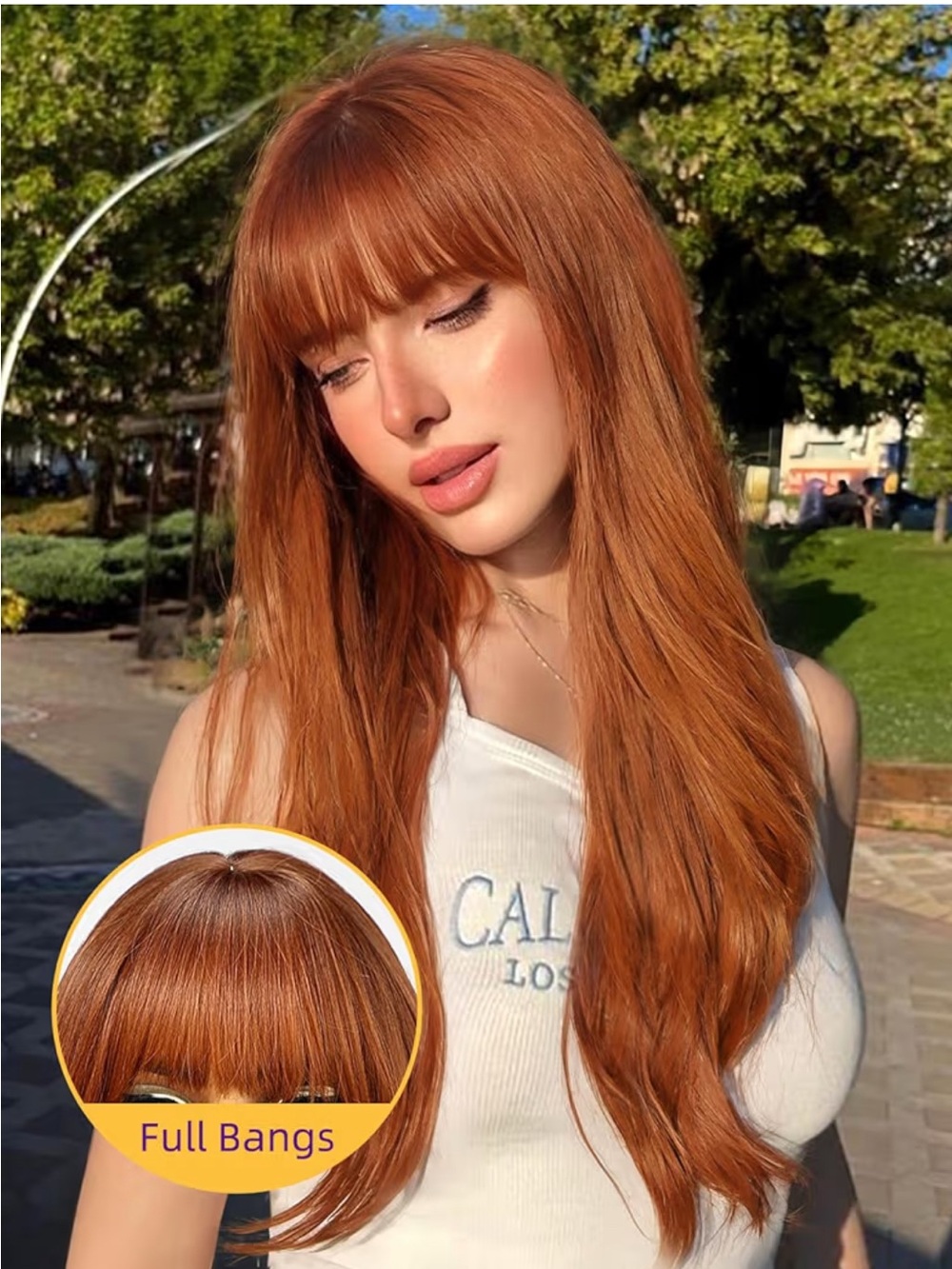 Full Bangs Long Synthetic Wig in Copper Red - Unbranded